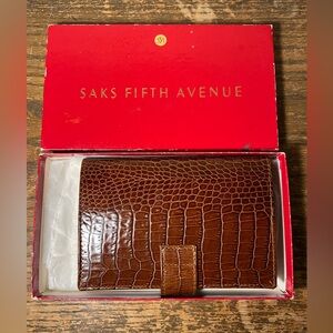 Saks Fifth Avenue Cognac Crocodile Leather Card Holder